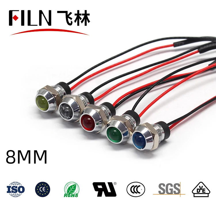 FILN 8mm soket başkanı su geçirmez 12v 24v 220v 110v enstrüman pilot lamba ile led gösterge ışığı tel