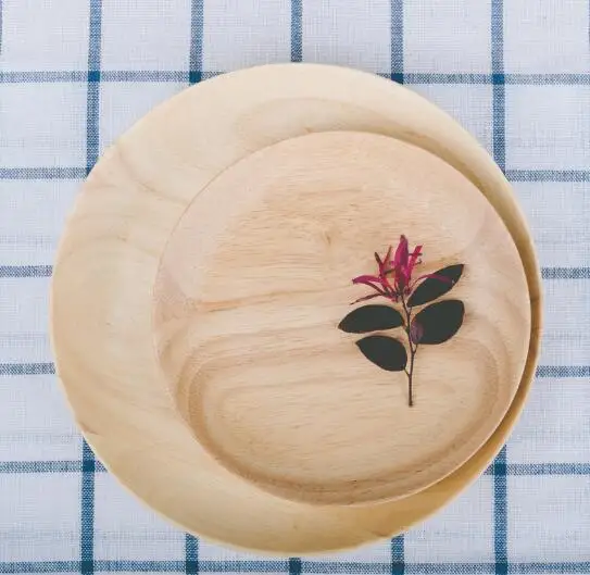 Rubber wood round dessert fruit dish 15/18/20/24/27/30cm cutlery