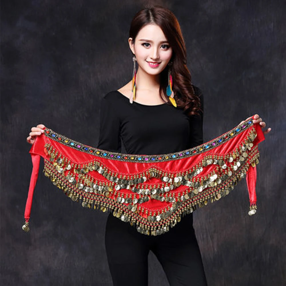 2022 New style belly dance belt newest multi-color glass silk belly dancing belt scarf crystal bellydance waist chain hip scarf