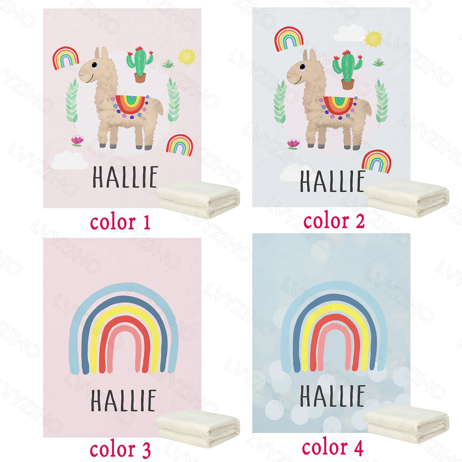 LVYZIHO Baby Blanket Personalized Name Cute Llama And Rainbow Boy / Girl Blanket - 30x40 / 48x60 / 60x80 Inches - Fleece Blanket