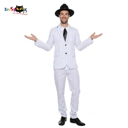 Eraspooky Retro Movie 1920s Gangster Costume Men's White Stripe Suits Jacket Cosplay Halloween Costume For Adult  Party Outfits