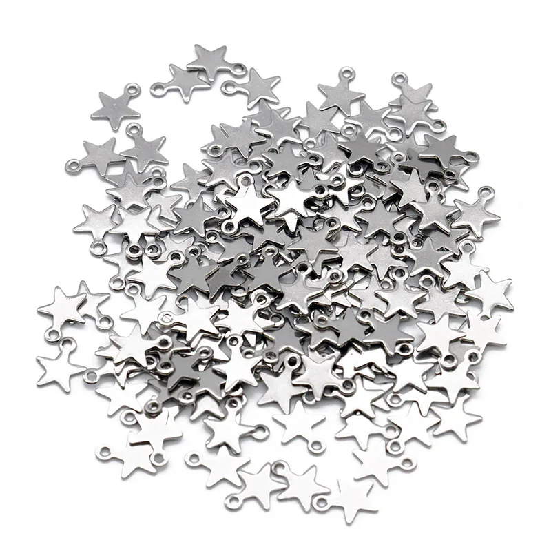 20/100pcs/lot 9x10mm Stainless Steel Star Moon Charms Pendants Star Floating Charm for DIY Necklace Jewelry Making Findings