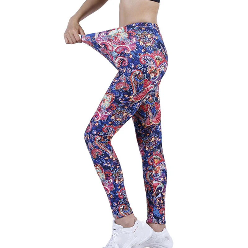 YRRETY Sexy Frauen Legging Blume Druck Muster Fitness Mode Schlanke Hohe Taille Spandex Ankle-Länge Schmetterling Pfingstrose Hosen