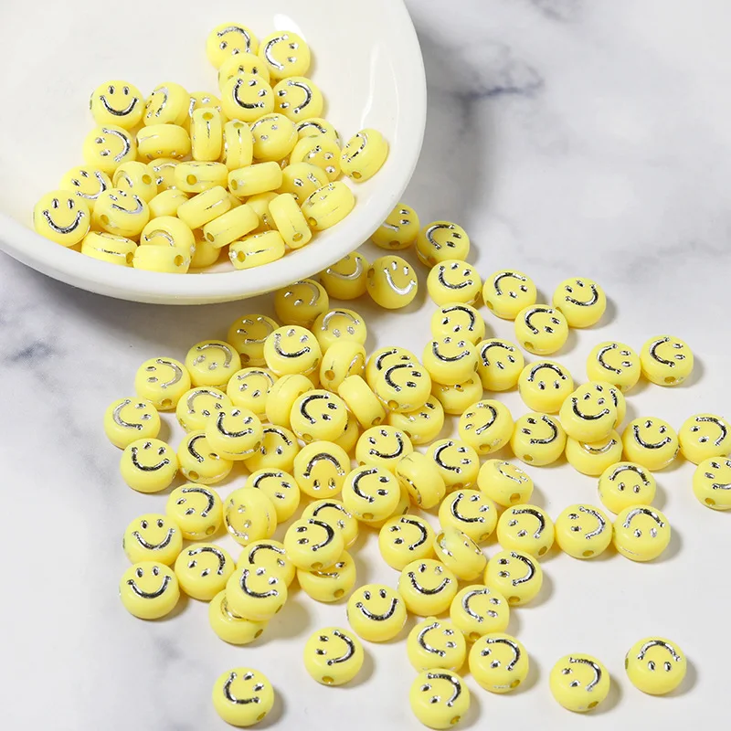 7mm Acrylic Letter Round Flat Spacer Smiling Face Heart Beads For Jewelry Making Handmade Diy Bracelet Necklace