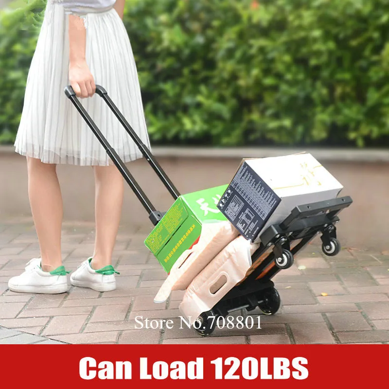 Folding Hand Truck, 120lbs Heavy Duty 4-Wheel Solid Construction Utility Cart, Lightweight for Luggage, Portable Dolly