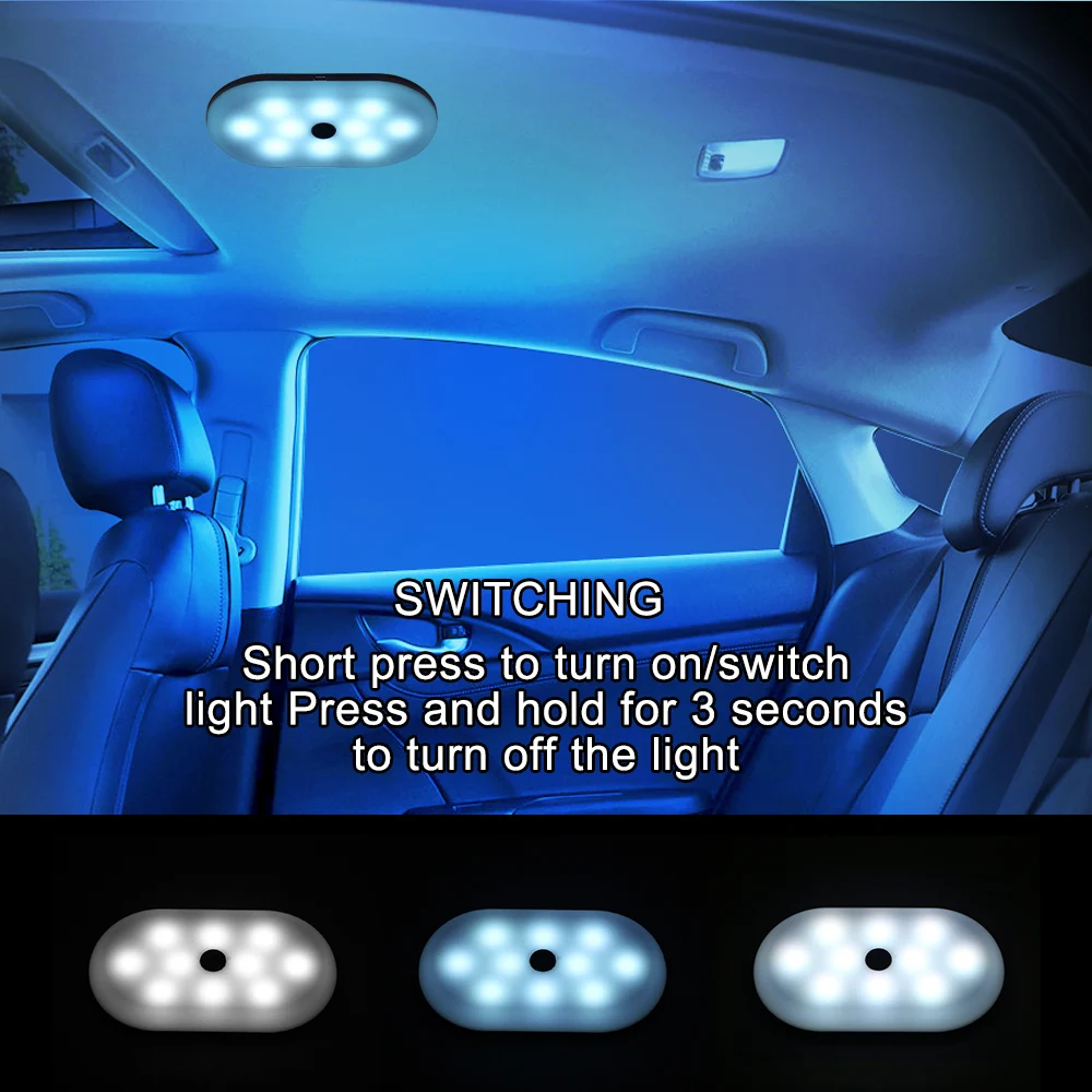 Magnetic LED Night Square Touch Switch Lamps Backseat Ceiling Roof Trunk Bulb Car Interior Reading Lights Automobile Accessories