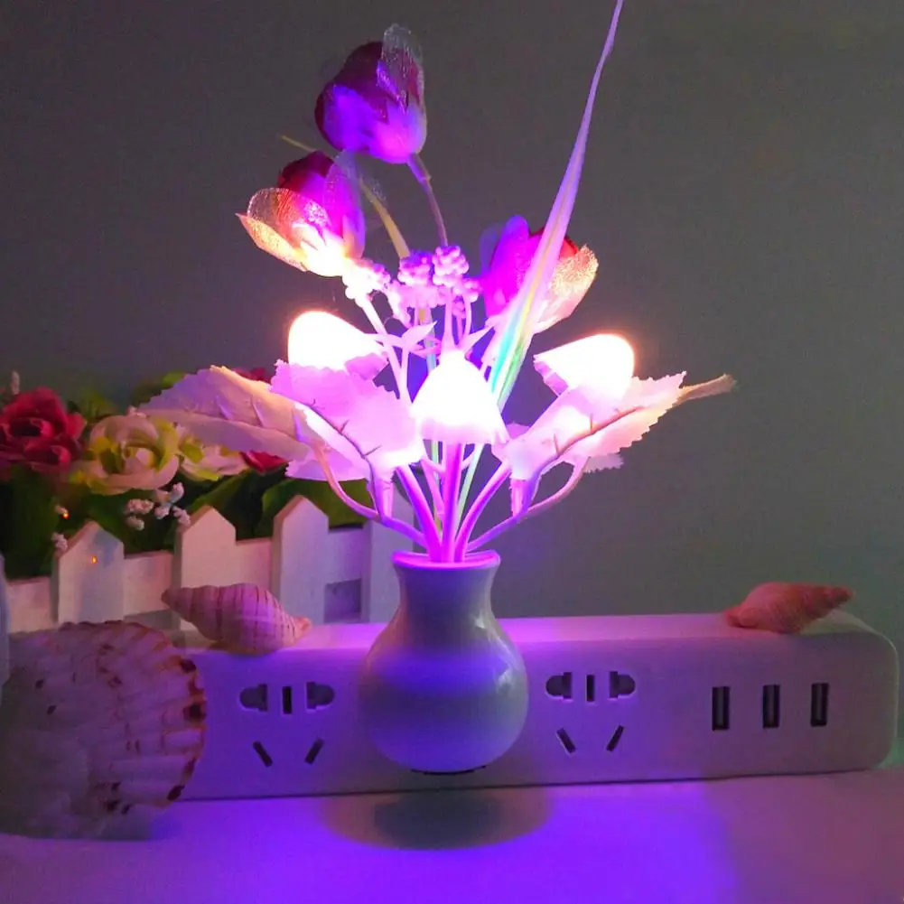 1W Led Kleurrijke Bloem Night Lights Luminous Lamp Eu Plug Sensor Thuis Slaapkamer Decoratie Nieuwigheid Licht Bloem Plant Nachtlampje