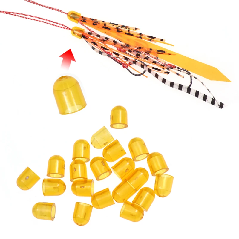 50 orangefarbene zylindrische Salzwasser-Angelköder-Silikon-Skirts mit Gummiband und fester Abdeckung für Snapper – Angelköder-Zubehör – Detail 5