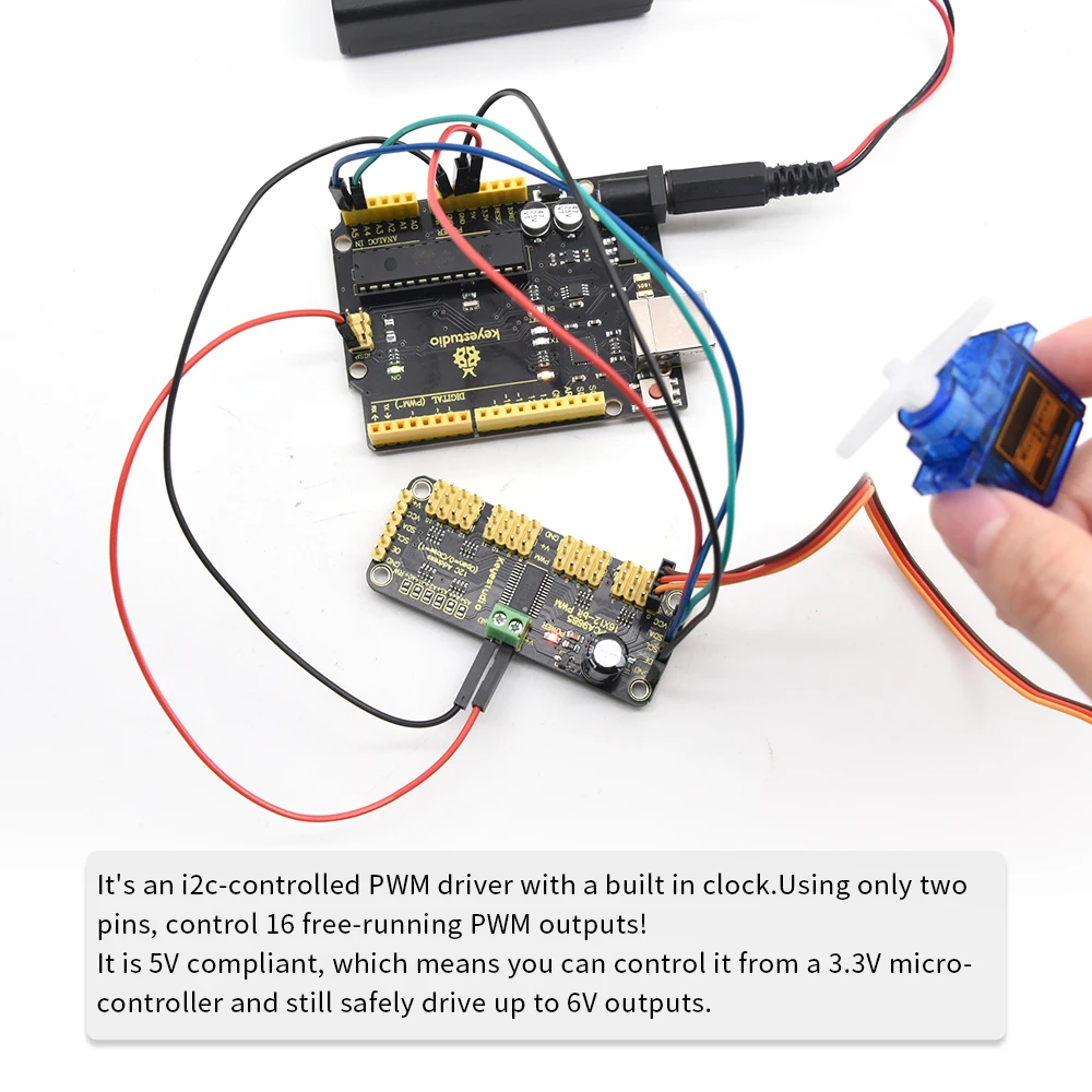 Keyestudio 16-Channel Servo Drive Board with12-BIT PWM-12C Interface PCA9685 for Arduino / Raspberry Pi