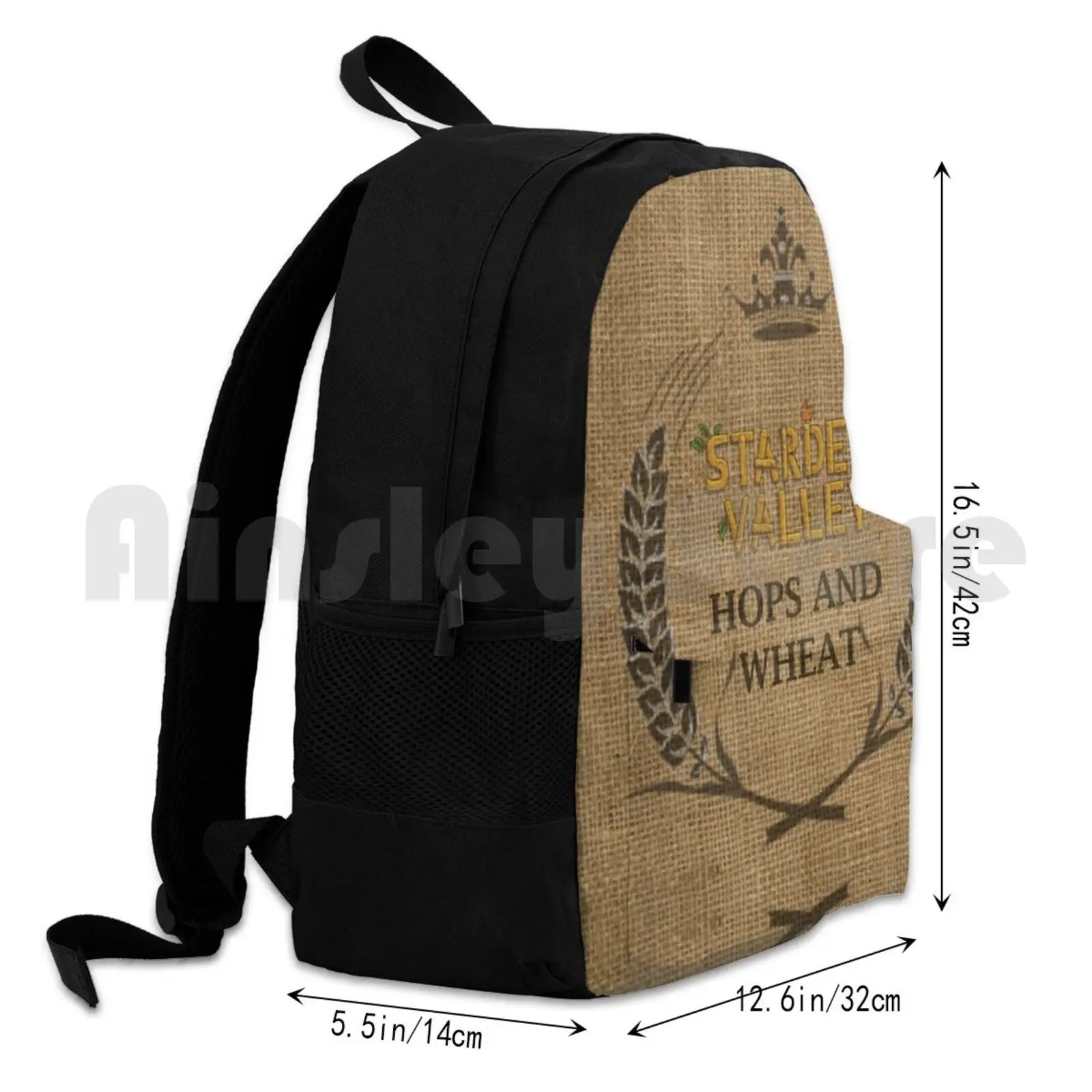 Hops & Wheat Crop Vintage Burlap Sack Outdoor Hiking Backpack Riding Climbing Sports Valley Burlap Vintage Sack