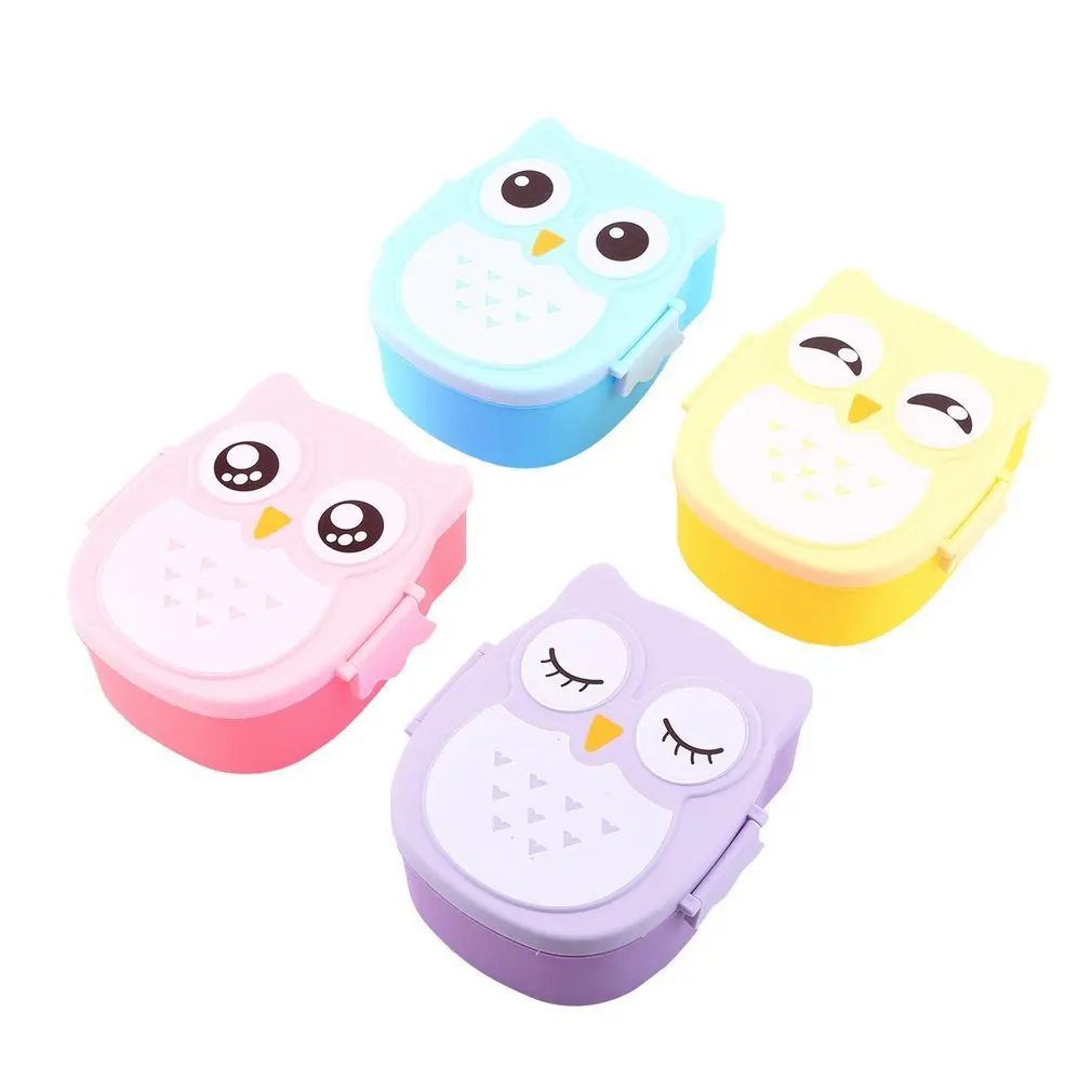 Fiambrera portátil Bento de búho de dibujos animados, contenedor de plástico seguro para alimentos, Picnic, niños, estudiantes, estuche con compartimentos