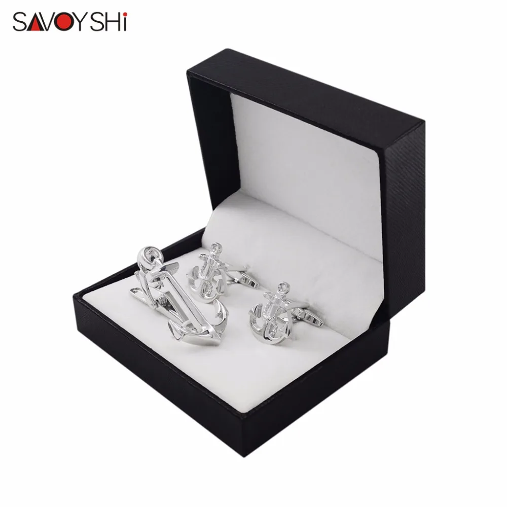 

SAVOYSHI Silver Color Boat Anchor Mens Cufflinks Tie Clips Set High Quality Party Necktie Pin Tie Bars Clip Clasp Men Jewelry