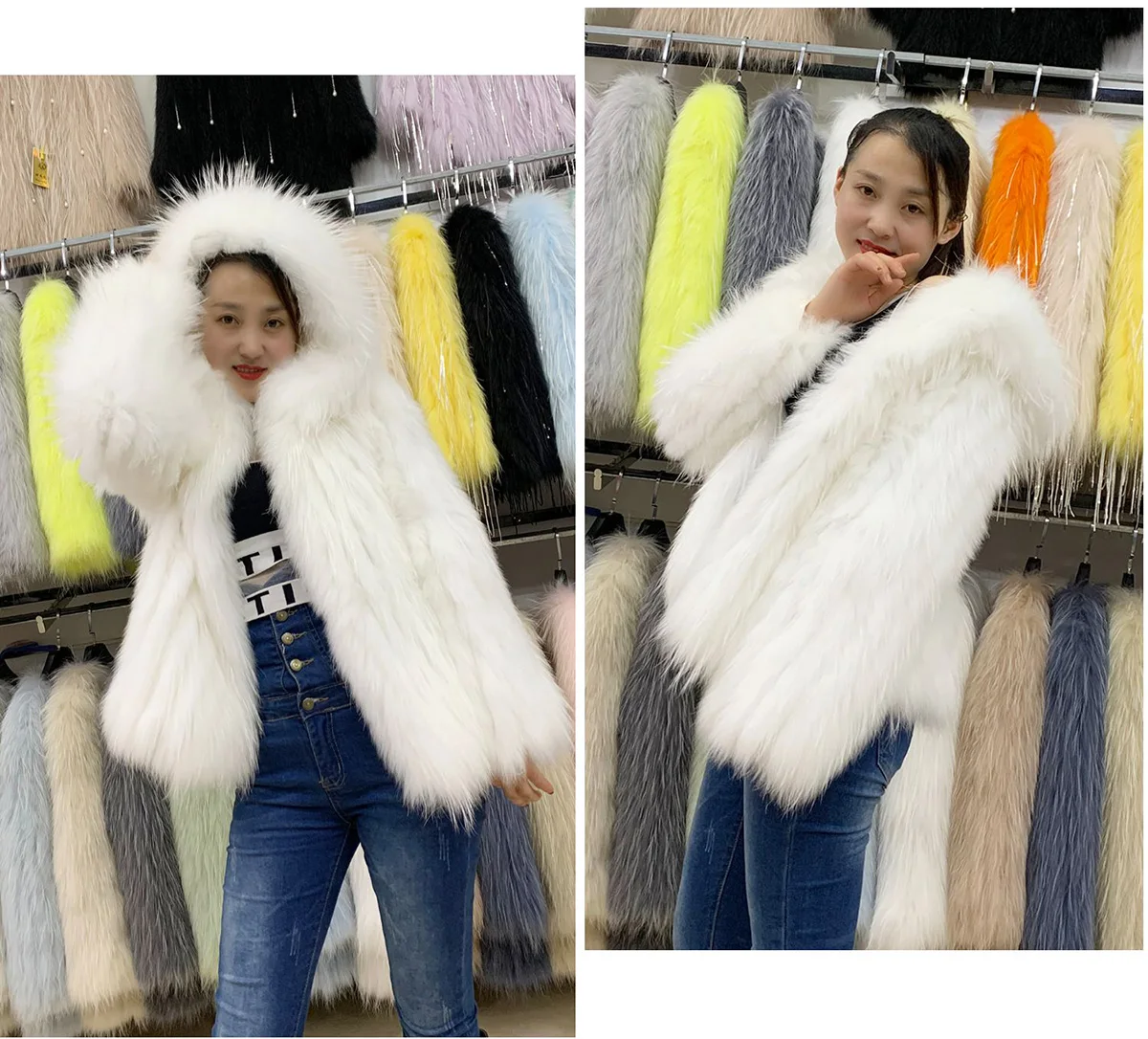 Fur raccoon fur woven jacket ladies winter fur jacket warm animal fur long-sleeved autumn jacket real animal fur woven