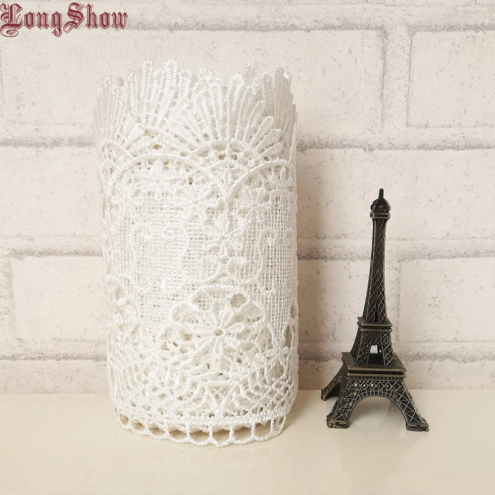 1lot/5Yards 14cm Wide Pure Polyester White Water Soluble Embroidered Lace Border For Apparel Decoration