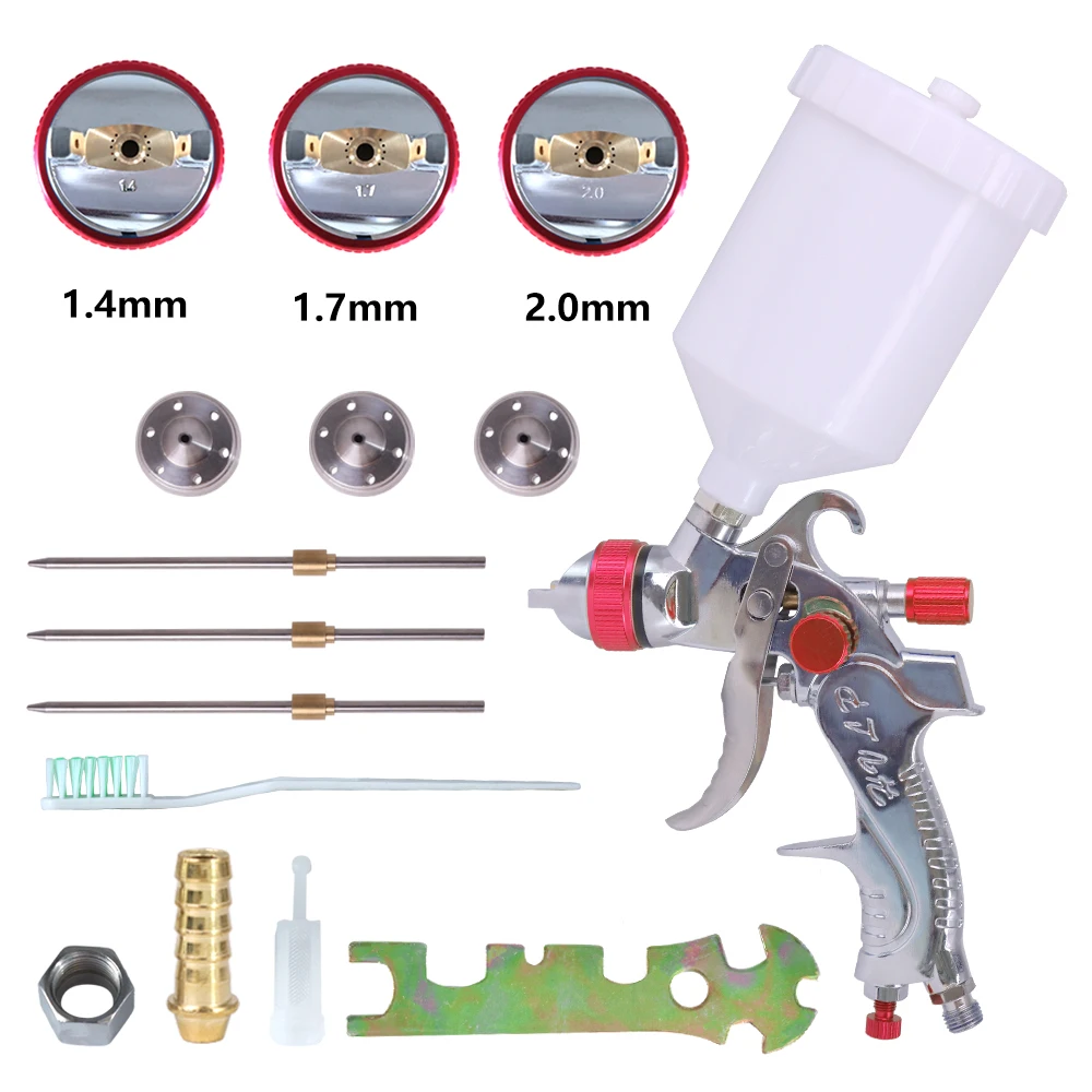 Professional HVLP Spay Gun 1.4/1.7/2.0mm Nozzle Gravity Airbrush +Pressure Regulator + Water And Oil Separator Set