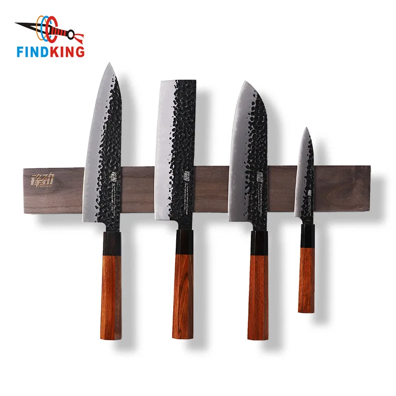 New Design FINDKING Powerful Magnetic Knife Strip Handmade Acacia Wood Knives Holder Wall Mount Block  3pcs 12' 16' 18 inch Rack