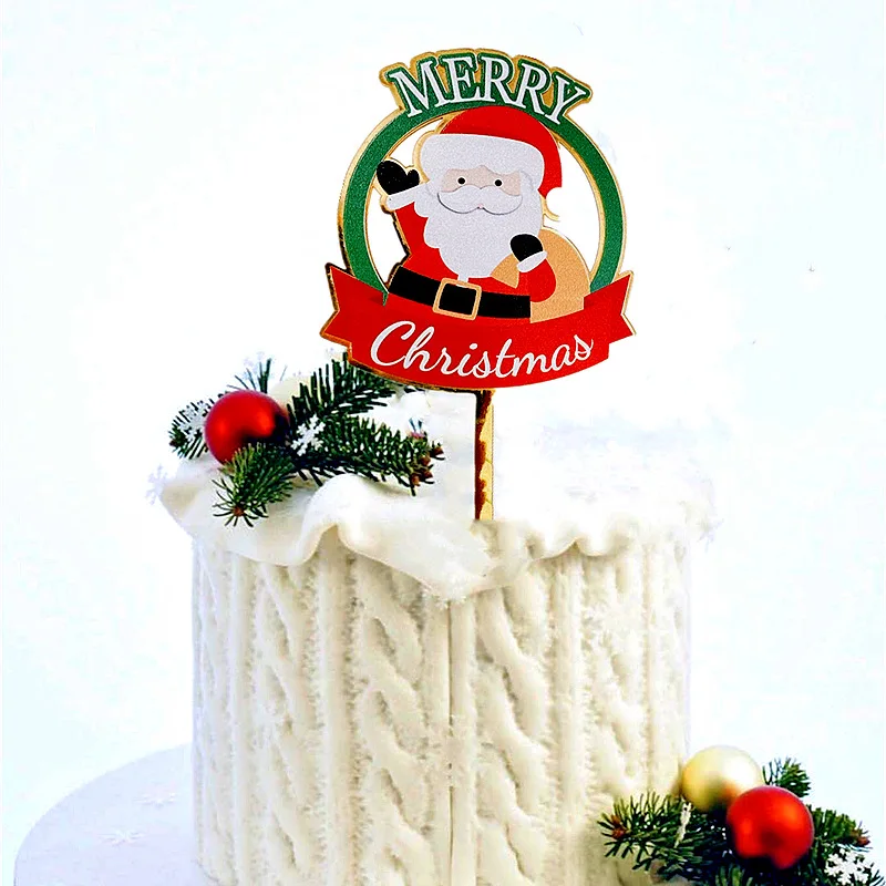 INS Merry Christmas Party Cake Topper Color Printing Acrylic Christmas Family Party Cake Toppers for Kids Xmas Cakes Decoration