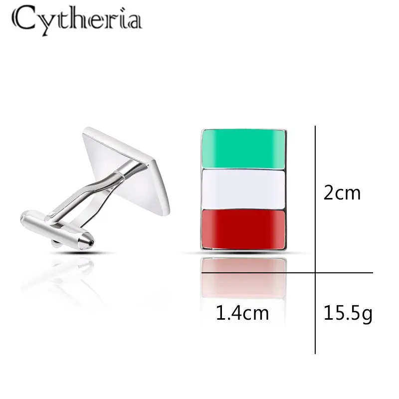 أزرار أكمام بتصميم العلم الإيطالي الرجالي ، أزرار أكمام مربعة باللونين الأحمر والأبيض والأخضر للرجال ، إكسسوارات حفلات العمل