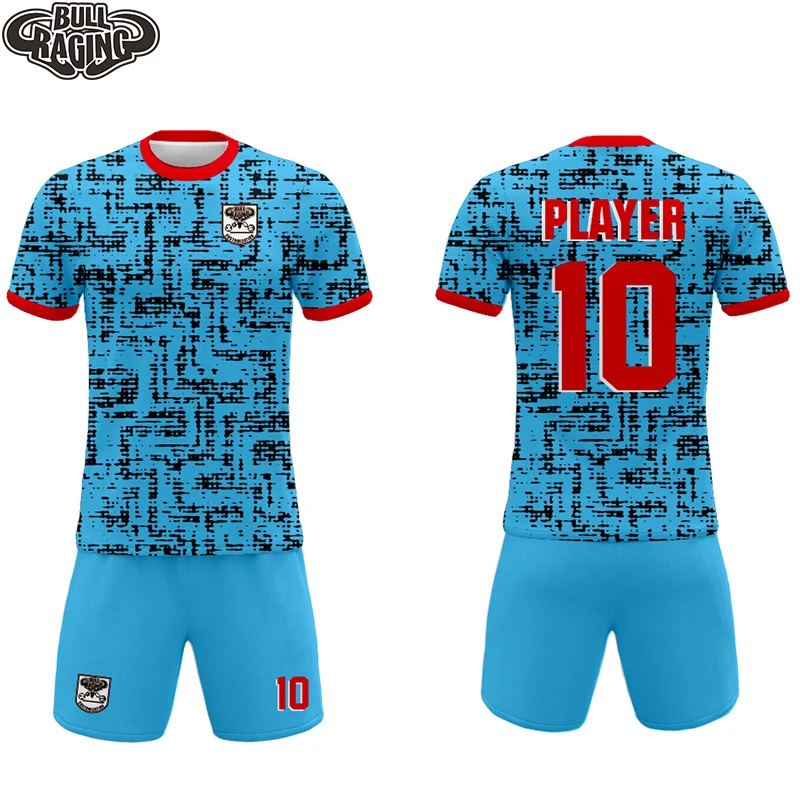 Blue Black Point Patten Design Over Printing Mens Soccer Jersey Uniform Football Jersey Unifrom