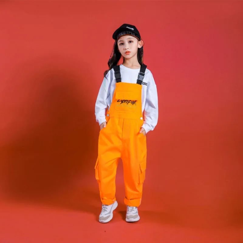 Kid Hip Hop Clothing Black Sweatshirt Tops Loose Bib Pants for Girls Boys Jazz Dance Costumes Ballroom Dancing Clothes Wear