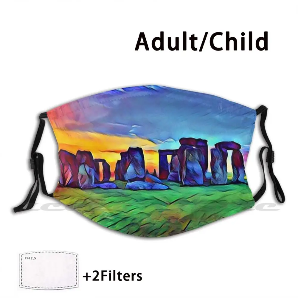 Stonehenge Mask Cloth Washable DIY Filter Pm2.5 Adult Kids Stones Treasure London Stonehenge Colorful Neolitc Period Seventh