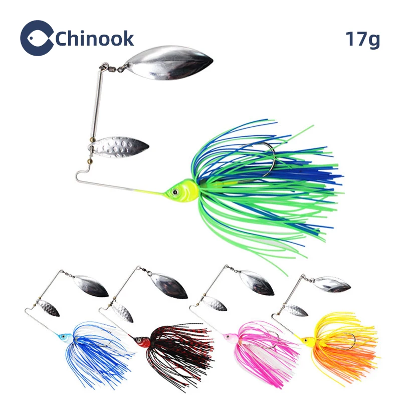 Chinook Double Blade Spinnerbaits Lures 17g Double Willow Blade Spinner Baits for Bass Pike Tiger Muskie Metal Jig Lure