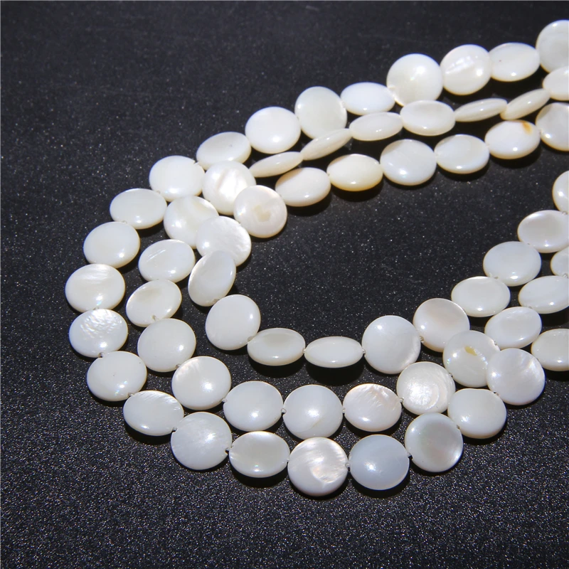 Round Natural Mother of Pearl Shell Beads Coin Freshwater Shell Beads For Jewelry Bracelet Necklace Earrings Making DIY 14.5‘’