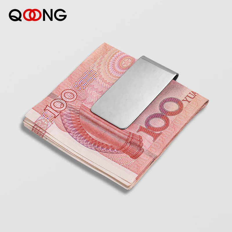 QOONG Custom Lettering Black Silver Slim Pocket Men Women Money Clip Business Card Credit Card Cash Wallet QZ40-004