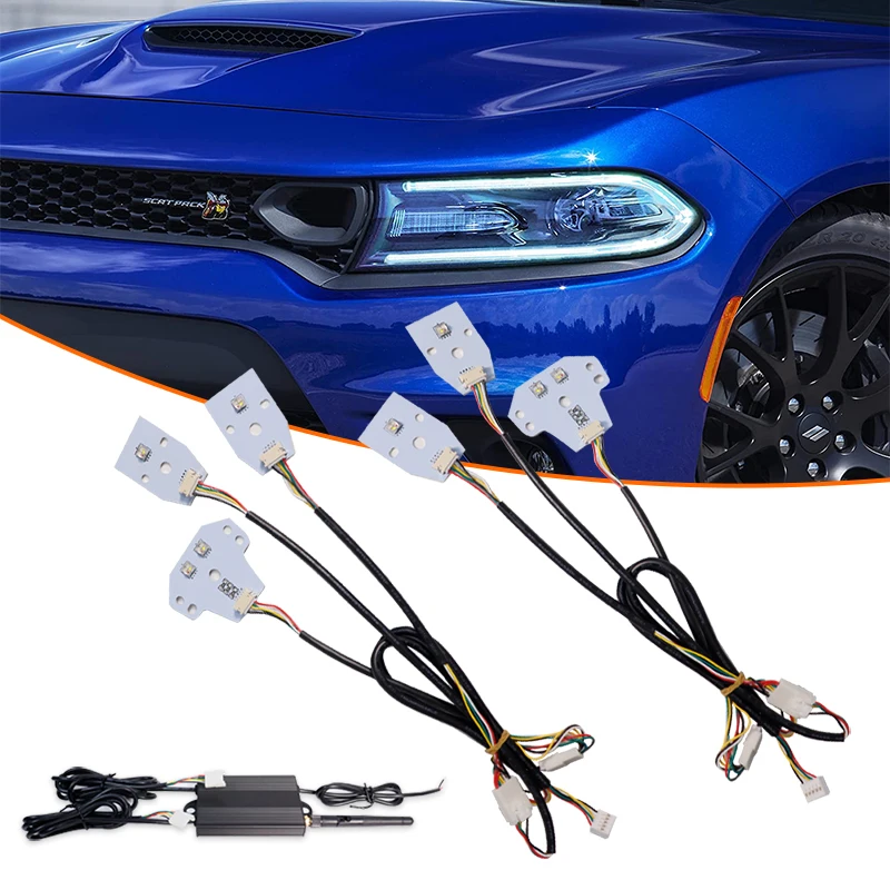 Car Bluetooth APP Remote Control RGBW MultiColor LED Headlight Circuit Board Light Kit For 2015-2020 Dodge Charger DRL