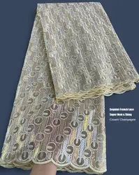 Champagne Gold Exclusive Sequins French Lace Fine Embroidered African Tulle Mesh Fabric Wedding Sewing Gown for All Occasions