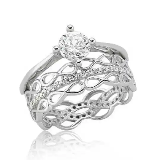 Sterling Silver Double Sided Infinity Solitaire Women's Ring Zircon Stone 925 Sterling Jewelry Wedding Party Birthday Gift - Box - Ladies - Fashion - Botiva - Size - Turkish - Patterned Embroidered