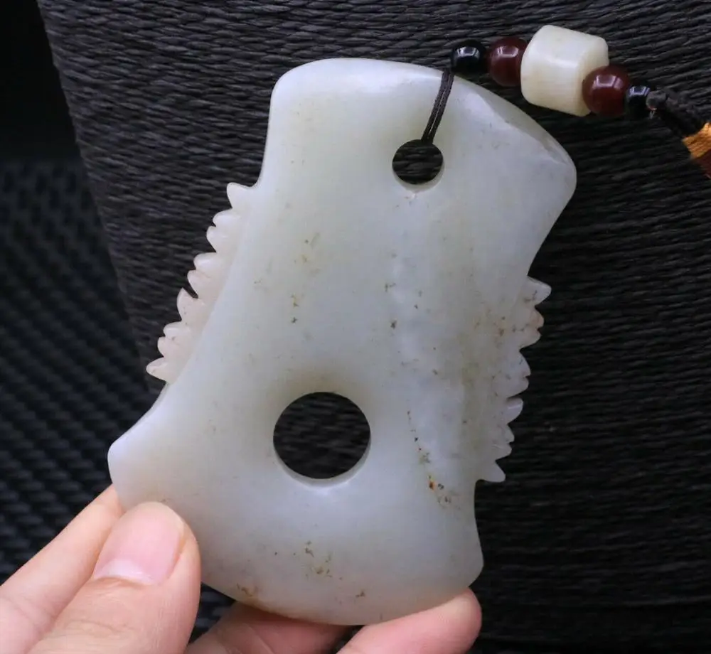 

Big Treasure Chinese Vintage Hetian White Jade Powerful Warring Axe Fortune Totem Carving LZK Timestown 20201128A