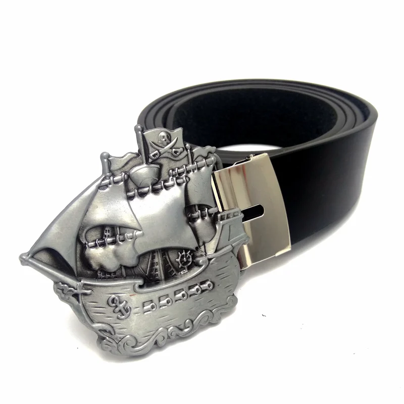 

Mens Black PU Leather Belts For Jeans Cool Punk Rock Pirate Ship Corsair Metal Belts Buckle Replacement Cowboys Belt Men Casual