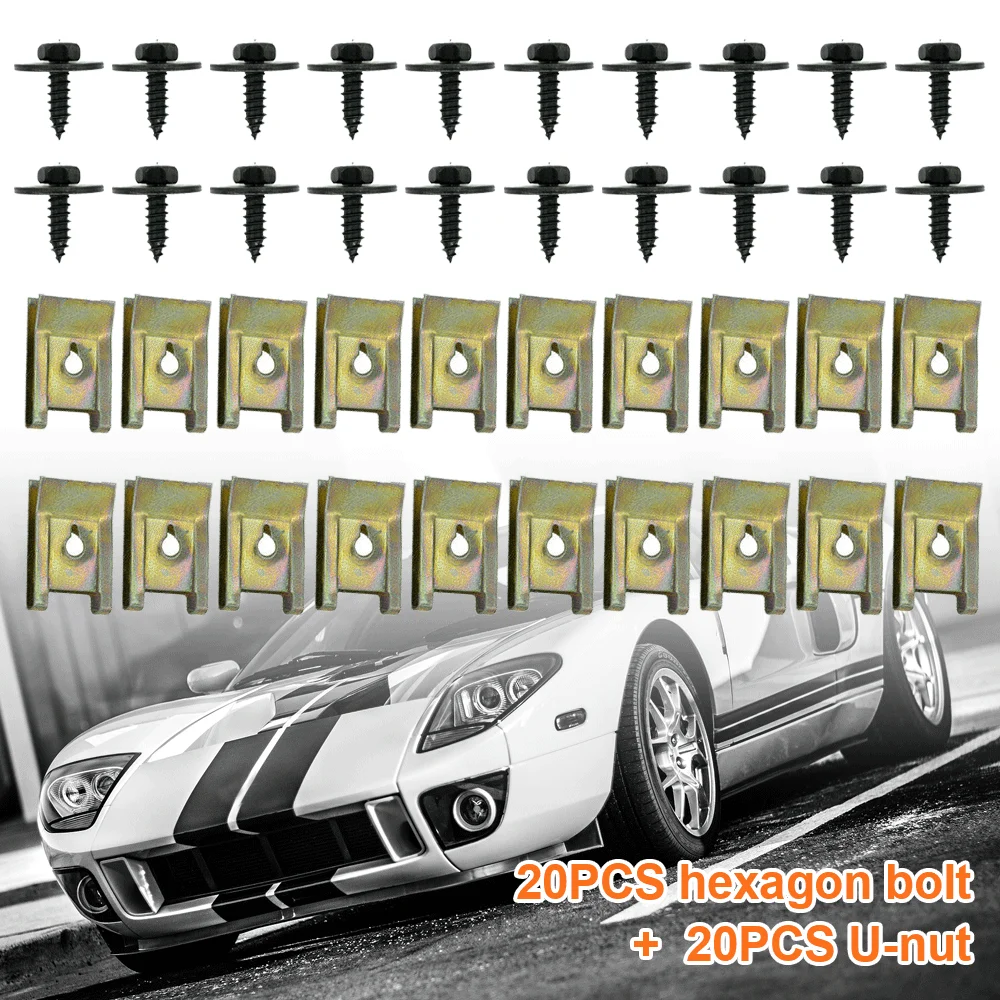 

40x Car Body Panel Fender Fastener Kit Chassis Engine Guard Metal Hex Bolts U-Nut Clip Screws Fixed For BMW