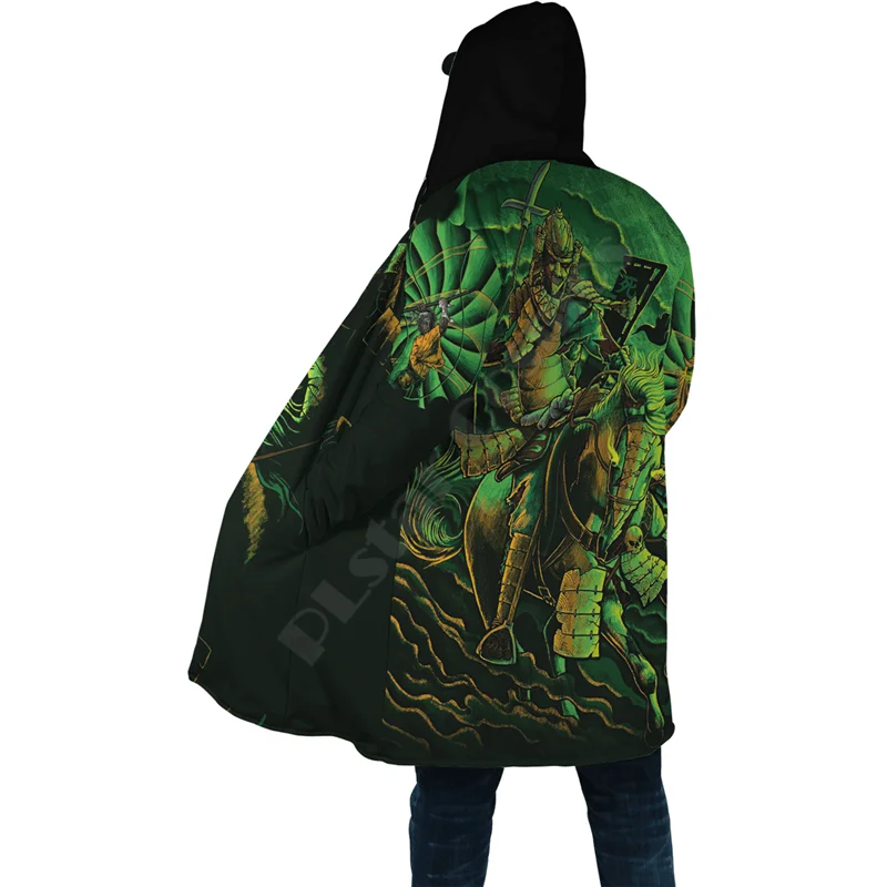 Japan Samurai 3D Over Printed Cloak Hoodie Cloak for Men and Women Winter Fleece Wind Breaker Warm Hood Cloak