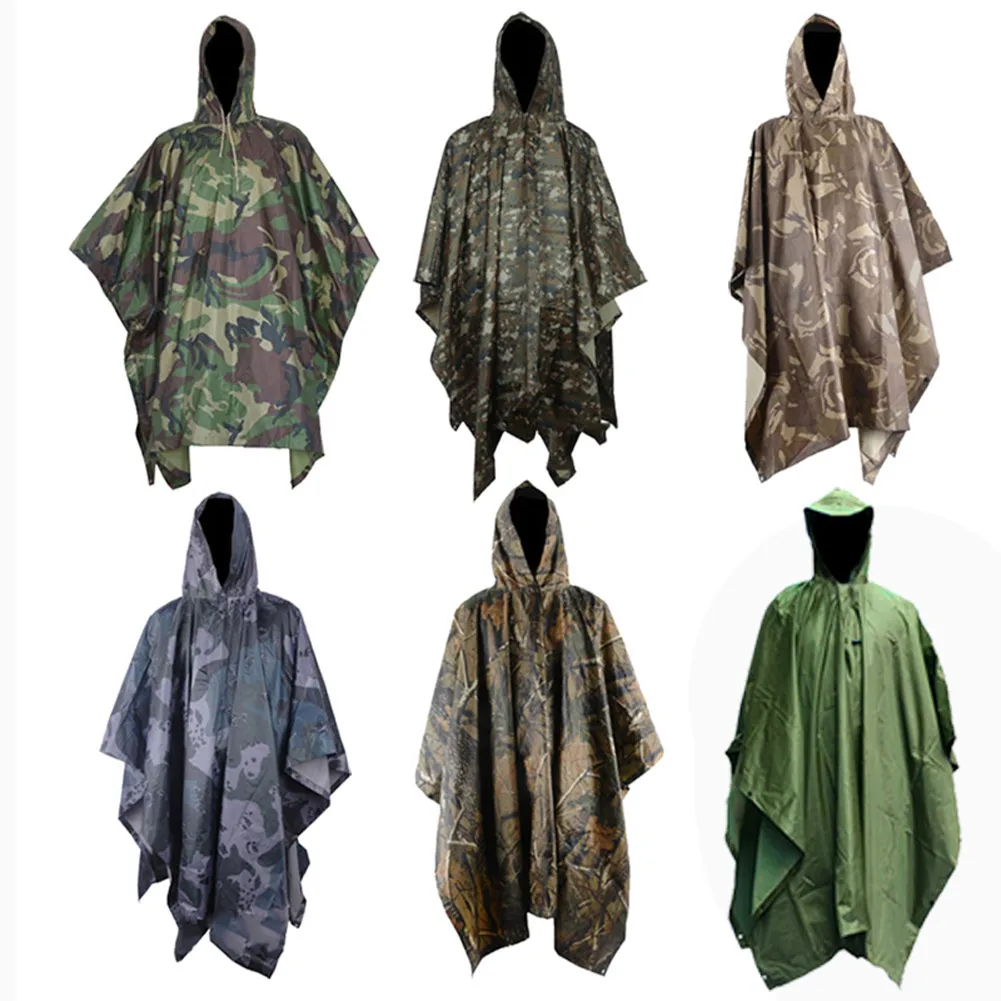 Multifunction Military Waterproof Camo Raincoat Rain Coat Men Women Raining Poncho for Camping Fishing Motorcycle F-Best