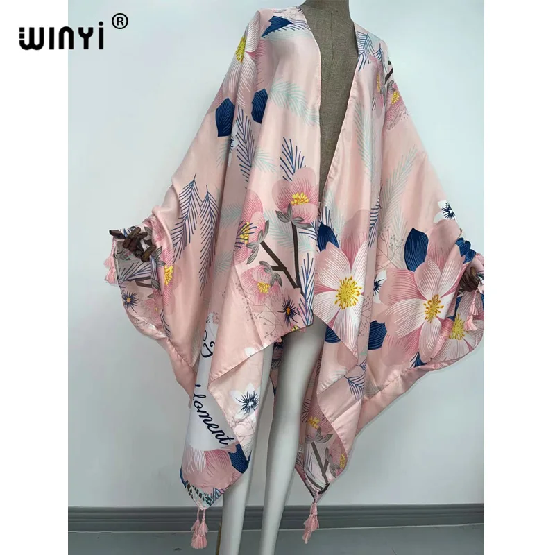 WINYI saida de praia Summer Women Cardigan stitch robe Cocktail sexcy Boho Maxi African Holiday Batwing Sleeve Silk Robe