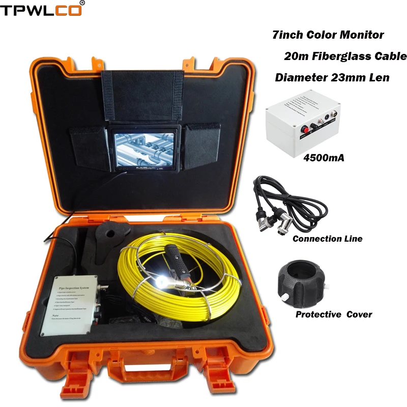 

20m Cable Waterproof 23mm Drain Pipeline Video Camera 7inch LCD Sewer Industrial Endoscope Inspection System 12pcs LEDS Lights