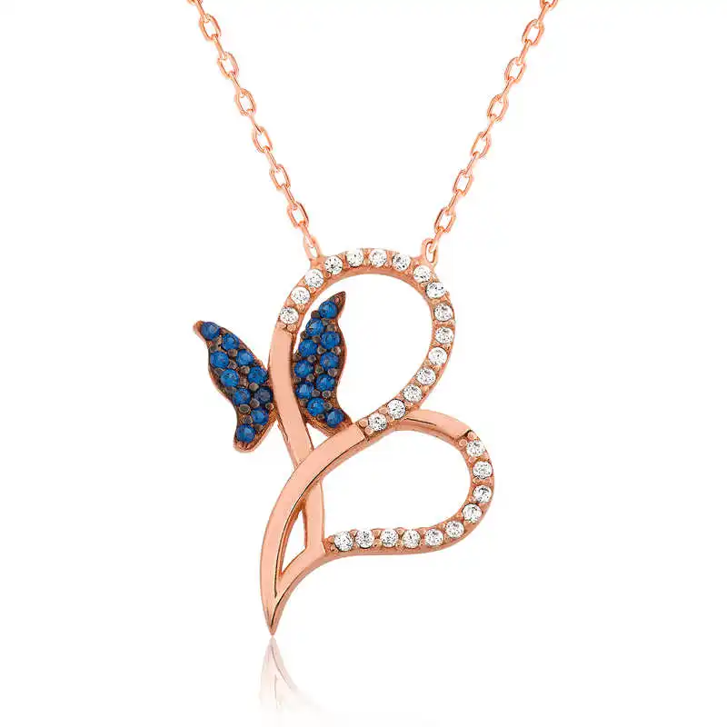 Silver My Heart Butterfly Lady Zircon Stone Women Necklace 925 Sterling Fine Jewelry Wedding Party Birthday Gift - Box - Pendant - Chain Choker - Female - Ladies - Fashion