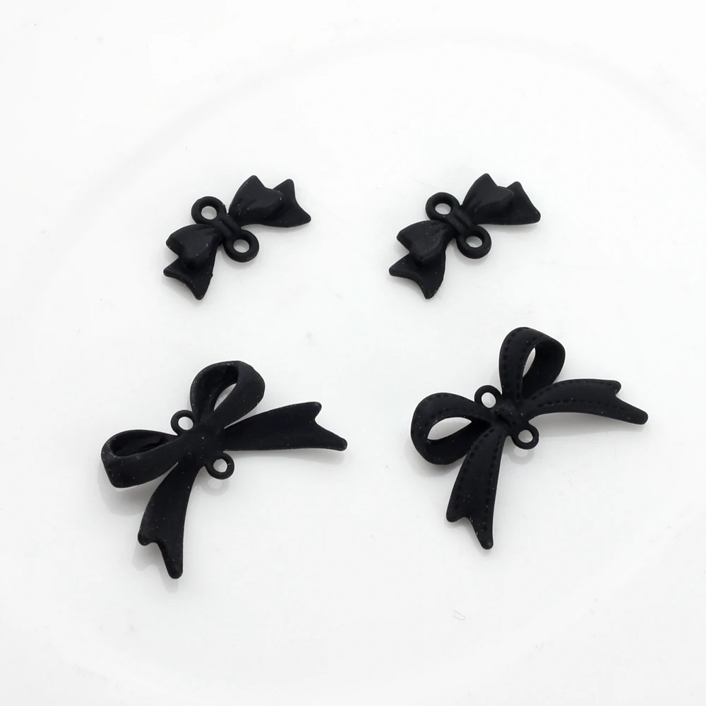 Zinc Alloy Metal Black Spray Paint Mini Bow-knot Charms Connector 10PCS For DIY Jewelry Findings Accessories wholesale