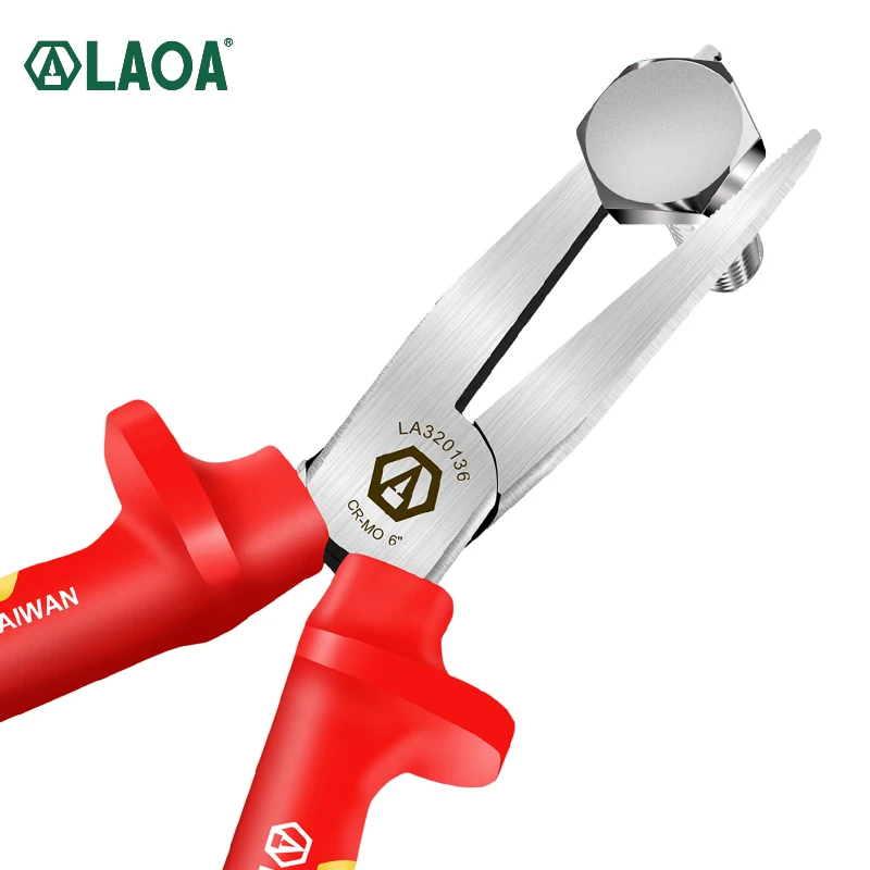 LAOA Insulated Flat Nose Pliers with Teeth High Voltage Resistance 1000V Insulated German certification