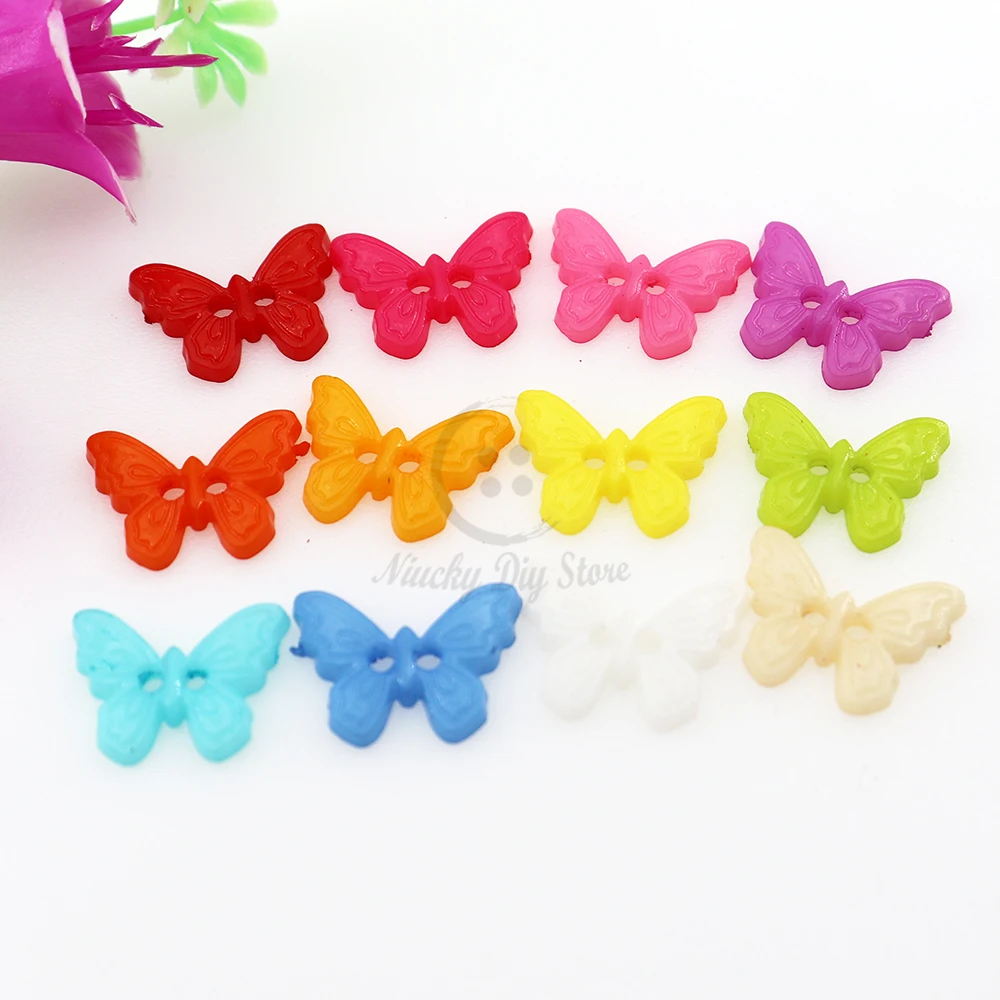 23mm / 15mm 2 Holes Mixed Colors Butterfly Shape Plastic Buttons Animal Cartoon Scrapbooking Craft Decorative Accessories