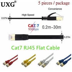 5 sztuk Cat7 20cm 50cm 1m 2m 3m 5m 10m 15m 20m CAT7 płaskie STP sieć Ethernet CAT6A kabel przewód RJ45 łatka LAN na PC Router Laptop