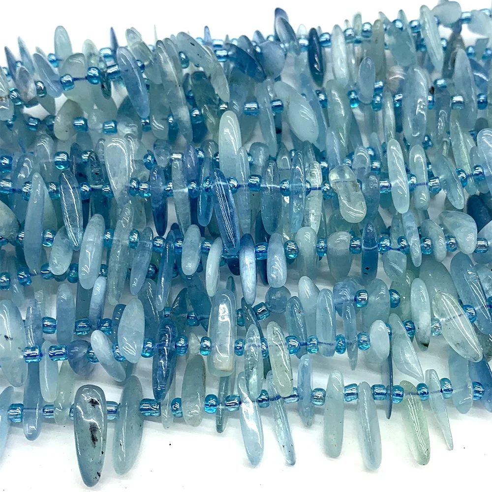 Veemake Aquamarine Slabs Slices Stick Teeth Drill Side Comb Beads For Jewelry Making Natural Necklace Bracelets Earrings 06878