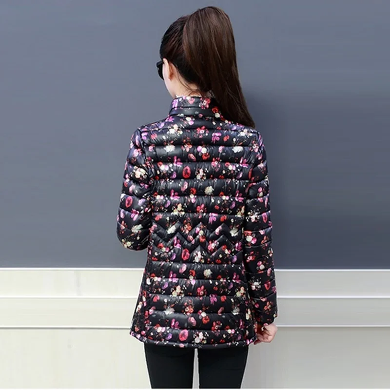 UHYTGF Winter Jacket Women Parka Winter Warm Fleece Short Slim Printing Fashion Coat Female Women Down Jacket 6XL Loose Size 456