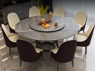 

Imported rock round table with turntable, domestic Nordic marble table and chair combination