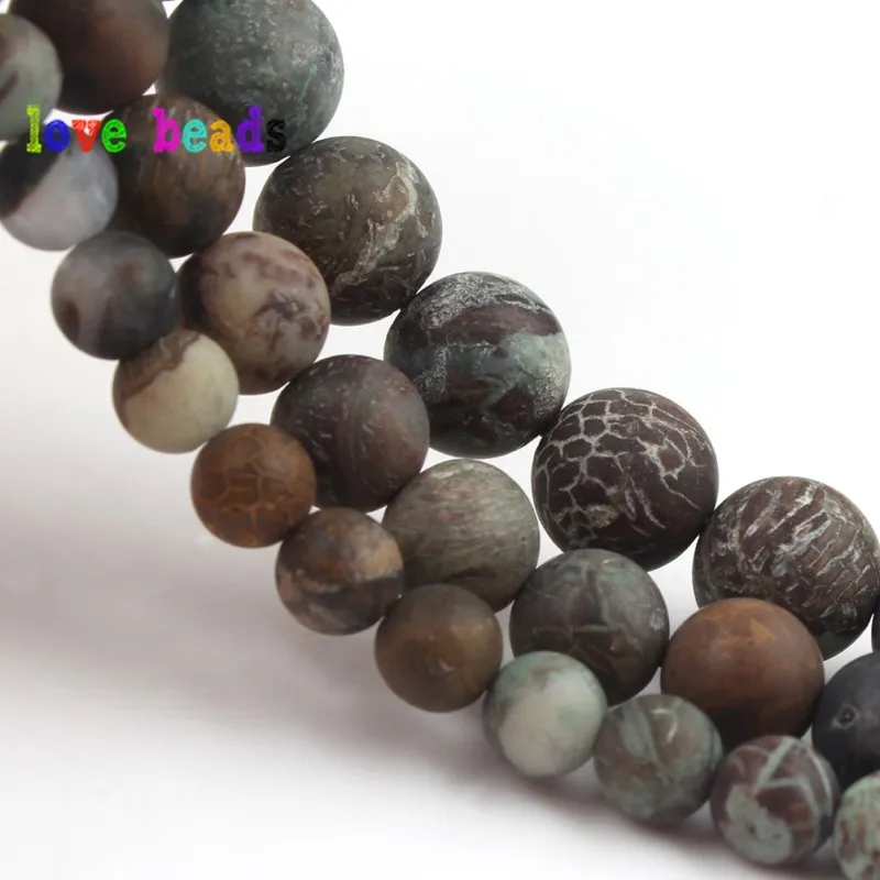 Natural Matte Stone Beads 6/8/10mm Dull Polish Snakeskin Japsers Brown Round Beads for Jewelry Making DIY Bracelet Necklace 15\'\'