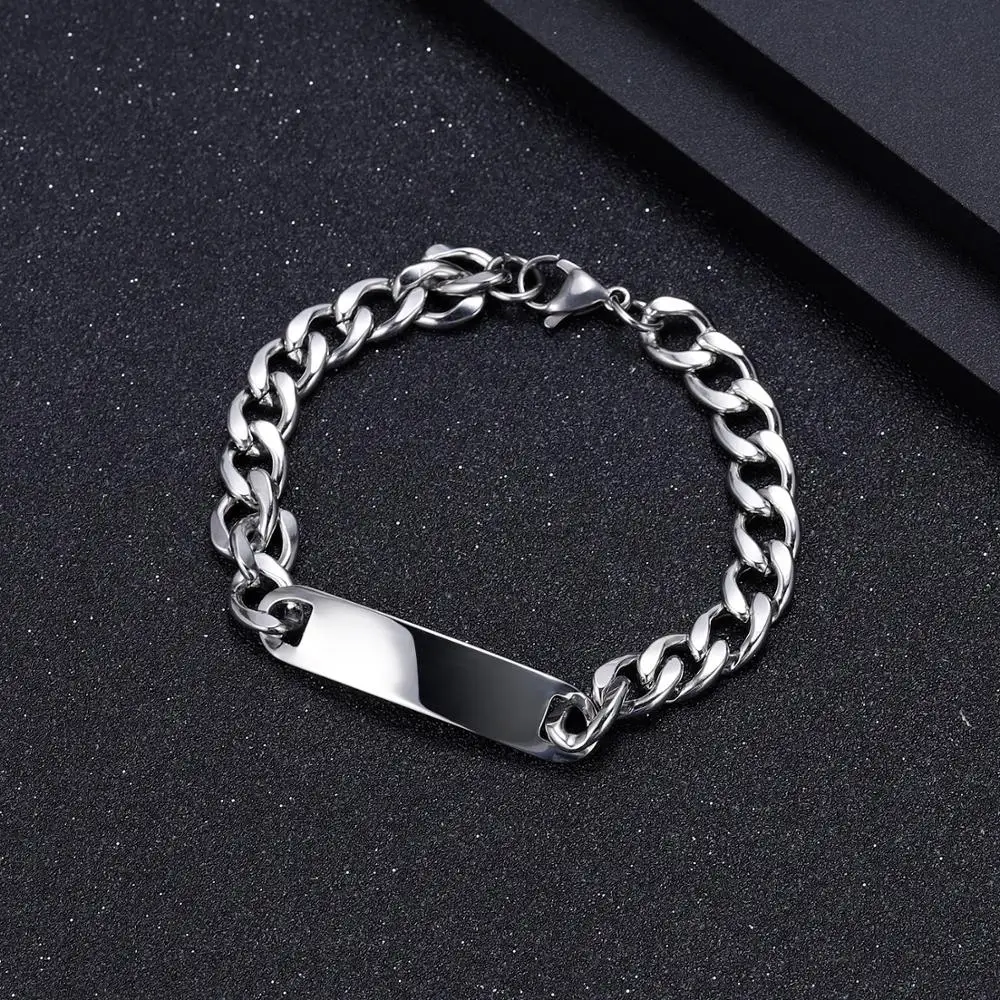 Customized Men's name Bar Chain Bracelet For Men Stainless Steel Hip Hop Engrave Name Bangle Party Personalized Fashion Jewelry