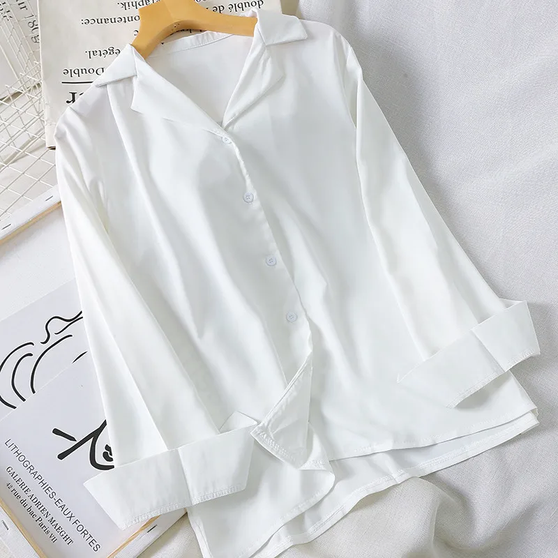 New Spring Autumn Women White Shirt Tops Solid Casual Chiffon Blouse Female Long Sleeve Shirts All Match OL Office Blusa AB1733