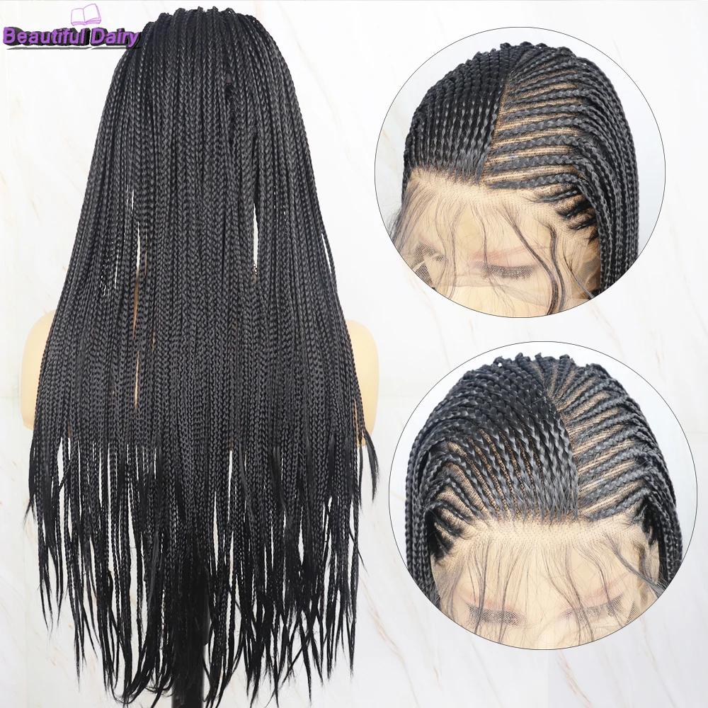 Beautiful Diary 13X6 Deep Part Lace Wigs Long Box Braided Wig with Baby Hair Synthetic Lace Front Wig for Black Women